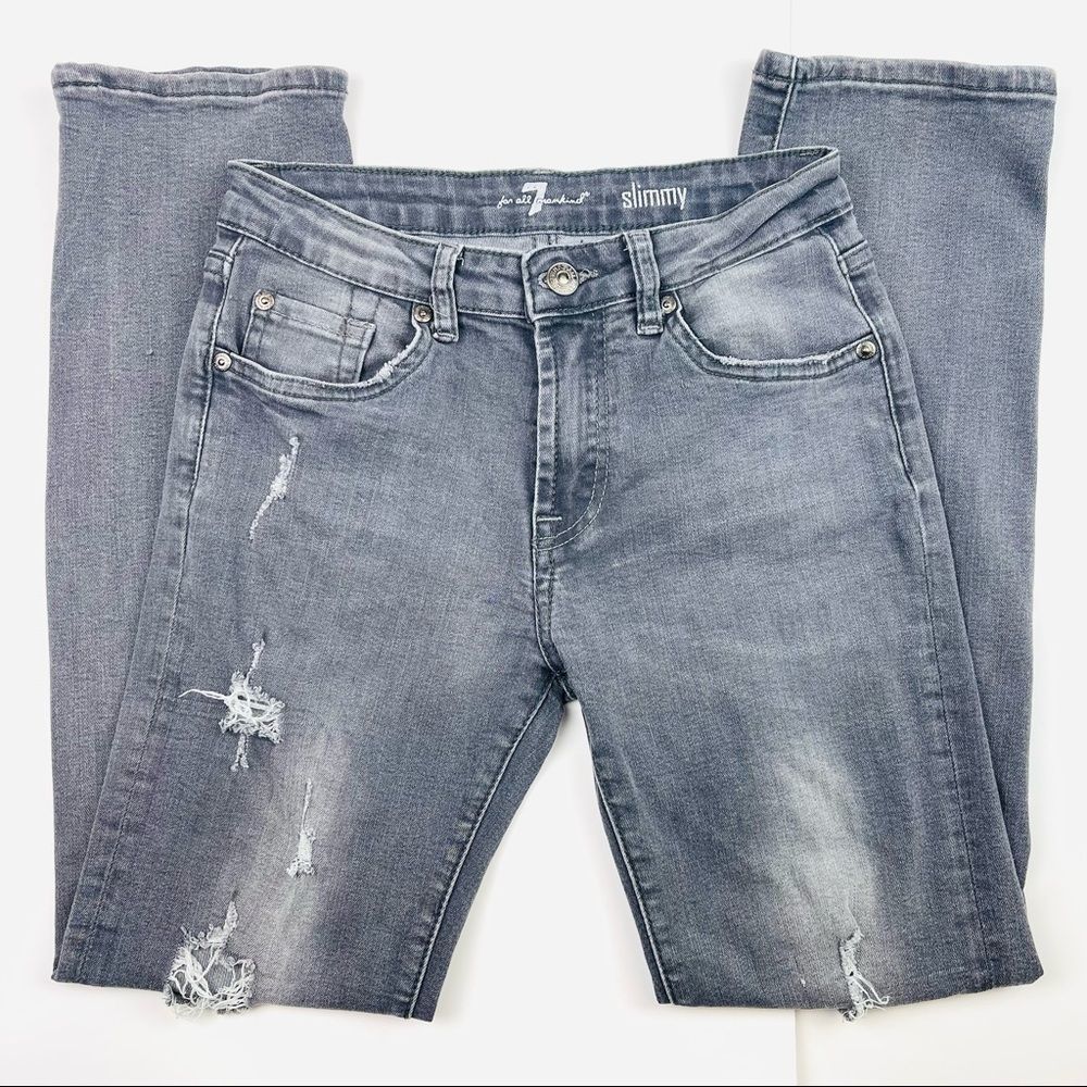 7 for all mankind Slimmy Gray Grey Distressed Destroyed Jeans Size 26 Skinny